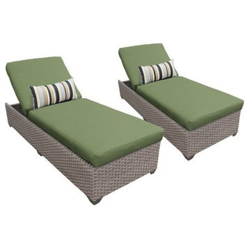 Florence Chaise Set of 2 Outdoor Wicker Patio Furniture in Cilantro