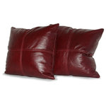 For Now Designs - Square Genuine Leather Accent Throw Pillows, Set of 2, Merlot, 20"x20" - Square Genuine Leather Accent, Throw Pillows, 20"X20" - SET OF 2