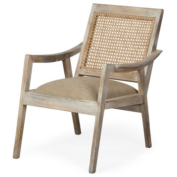 Teryn Cream Linen w/ Natural Solid Wood Base & Mesh Back Accent Chair