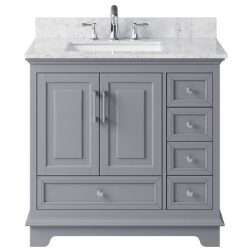 36" Single Sink Bathroom Vanity With Carrara Marble Top