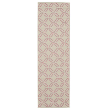 Nourison Jubilant White and Pink 7' Runner Area Rug 099446479556