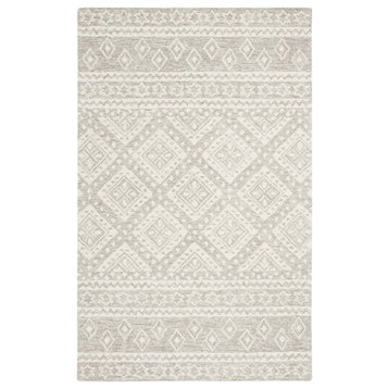 Unique Area Rug, Aztec Inspired Geometric Patterned Wool, Gray Ivory, 8' X 10'