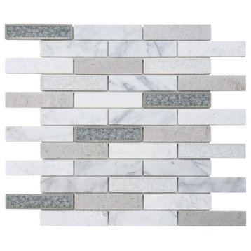 Modket Calacatta White Gray Marble Crackle Glass Mosaic Tile Backsplash TDH248CG