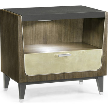 Gatsby Contemporary Art Deco & Champagne Silver-Leaf Bedside Cabinet - Dark Gray