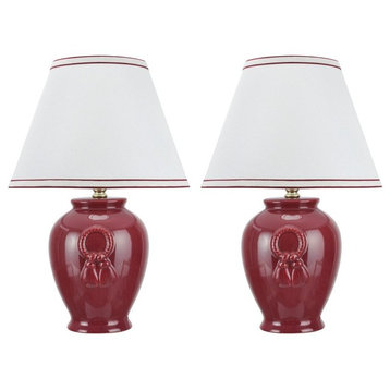 40069-3, Two Pack Set, 17" High, Traditional Ceramic Table Lamp, Burgundy