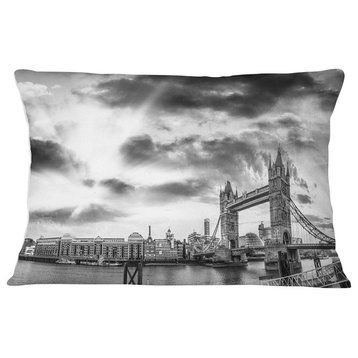 Black and White View of London Panorama Cityscape Throw Pillow, 12"x20"