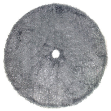 Christmas Decor Faux Fur with Silver Lurex Thread Tree Skirt, 56" Round, Grey