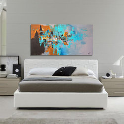 Preethi Arts - 48"x24" "Quartz" Original Large Modern Painting light blue, teal, brown, yellow - Paintings