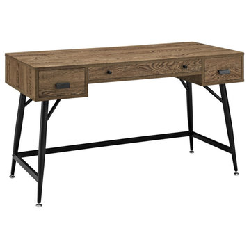Surplus Reclaimed Wood Desk with Drawers and Steel Legs - Industrial Style Offic