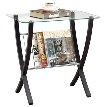 HomeRoots 16.25" x 24" x 24.5" CappuccinoClear Metal Particle Board Accent Table