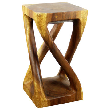 Haussmann Wood Vine Twist Stool Accent Table 12 in x 22 in H Oak Oil
