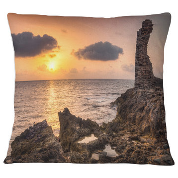 Historic Ruins at Sunset Africa Seashore Throw Pillow, 16"x16"