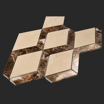 Crema Marfil Marble and Dark Emperador Mix Diamond Waterjet Tile Mosaic