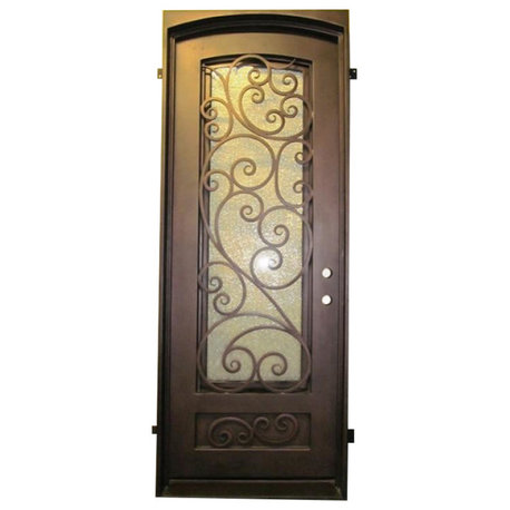 Tuscany Iron Door 37"x81", Square Top With Eyebrow door, Ice Glass