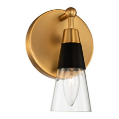 Ponti 6x8" 1-Light Midcentury Wall-Light, Matte Black/New Brass