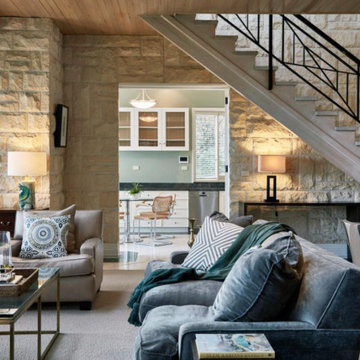 Expansive wooden ceilings with stone walls