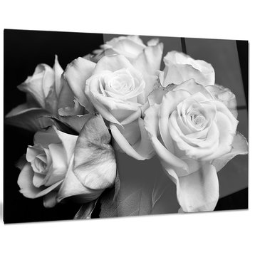 "Bunch of Roses Black and White" Glossy Metal Wall Art, 28"x12"