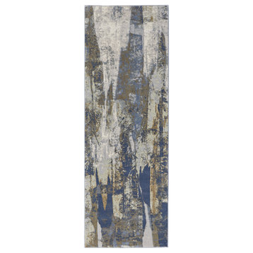 Takara Modern Abstract, Blue/Gray/Tan, 2'9"x7'10" Runner