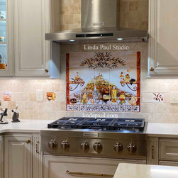 Tuscan Kitchen Tile Mural Backsplash and Matching accent tile - Tile Murals