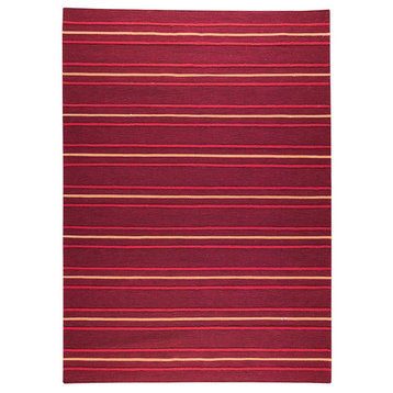 Hand Woven Red Wool Area Rug, Red, 4'6"x6'6"