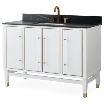 48" White Bertone Sink Vanity, St Laurent Black Sintered Stone Counter-Top