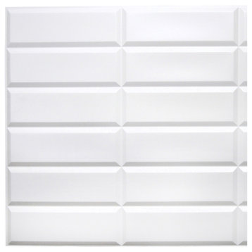 Stacked White Tile 3D Wall Panels, Set of 10, Covers 49 Sq Ft