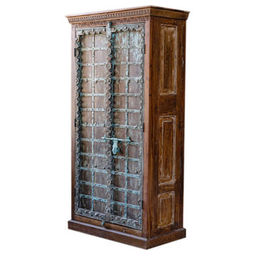 Consigned Rustic Antique Armoire From India, Blue Wash Wardrobe Cabinet