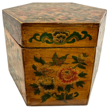 Consigned Mid 20th Century Chinese Hand Painted Sewing Box, Jewelry Box