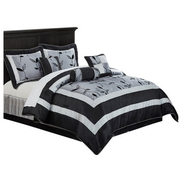 Pastora 7-Piece Bedroom Bedding Comforter Set, Silver, Full