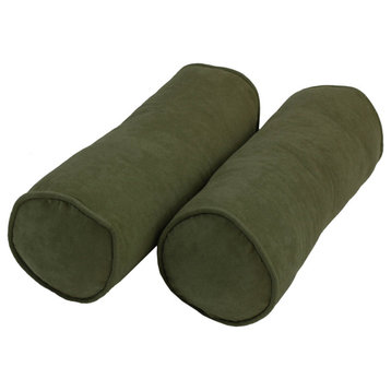 20"X8" Double-Corded Solid Microsuede Bolster Pillows, Set of 2, Hunter Green