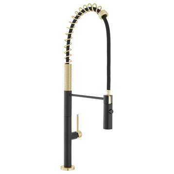 Chalet Single Handle, Pull-Down Kitchen Faucet, Brushed Gold and Black