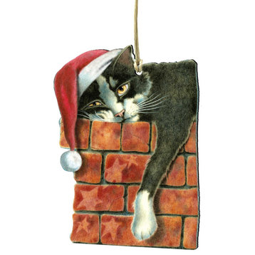 Peeking Tom Santa Cat Ornament