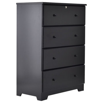 Better Home Products Isabela Solid Pine Wood 4 Drawer Chest Dresser, Black