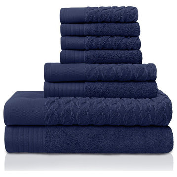 8 Piece Turkish Cotton Quick Drying Towel Set, Navy Blue