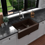 Karran USA - Karran Farmhouse/Apron-Front Quartz 34" Double Offset Bowl Sink, Brown - This classic apron front farmhouse design with its deep 9-1/4” apron blends function and form beautifully, and will look incredible in your kitchen. It is manufactured from an extremely durable quartz composite material that will provide years of trouble-free use. This quartz farmhouse kitchen sink practical design is available in a selection of 6 elegant color choices to compliment any decor. The QA-760 34-inch double bowl 60/40 split allows you to separate spaces for cleaning dishes.