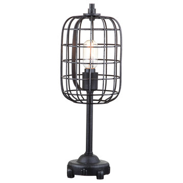 Odette 20" Industrial Metal Table Lamp, Black and Silver
