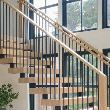 Metal Spindle Railing Floating Stairs Nantucket, MA