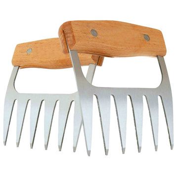 Stainless Steel Meat-Shredding Claws With Wooden Handle, Brown