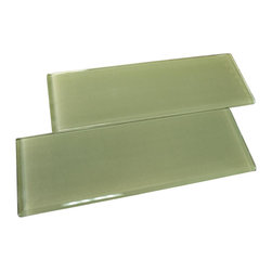 4x12 Glossy Soft Green Subway Glass Mosaic Tiles - Home Accessories & Decor