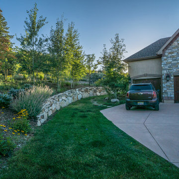 Hillside Garden Landscape with Water Features and Beautiful Plantings
