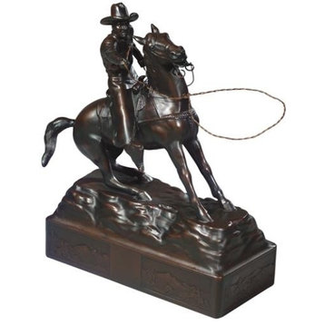 Sculpture Statue Cowboy Roper Horse Southwestern Hand Painted OK
