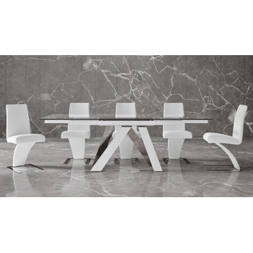 Cruz Expandable Modern Dining Table with Clear Glass Top