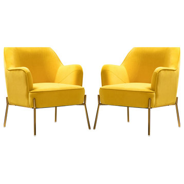 Nora Upholstered Velvet Accent Chair With Golden Base Set of 2, Yellow