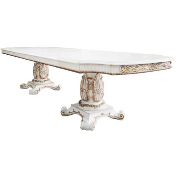 ACME Vendome Dining Table w/Double Pedestal in Antique Pearl Finish