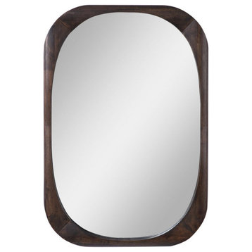 Modern Oval Wall Mirror in Dark Walnut Stain Finish Rounded Edges Solid Wood
