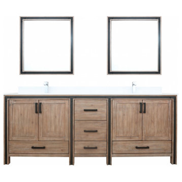 84" Double Sink Bathroom Vanity, Rustic Barnwood, Base Cabinet With Carerra White Top and Matching Mirror