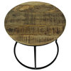 Set of 3 Iron & Wood Round Nesting End Tables Rustic Accent Furniture Home Deco