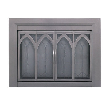 Pleasant Hearth Collin Collection Fireplace Glass Door, Gunmetal, Small