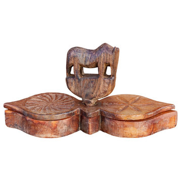 Carved Wooden Twin Lotus Petal Tikka Box