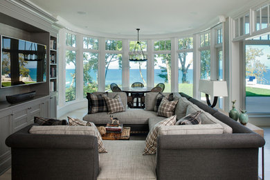 Design ideas for a beach style family room in Chicago.